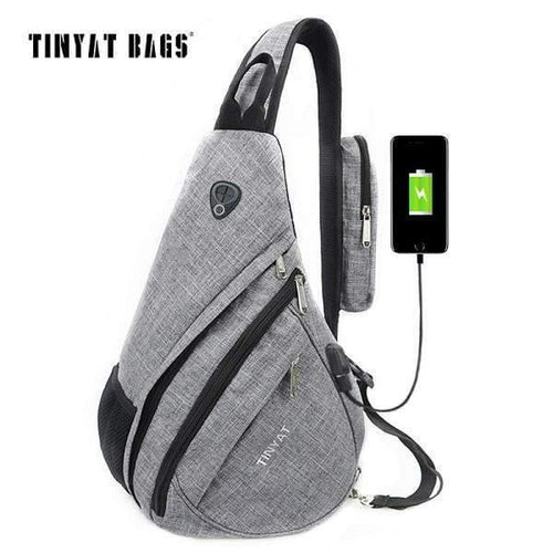 Planet Gates L-GrayUSB / China Men Bag Men Shoulder Sling Bag pack USB Waterproof Messenger Crossbody Bag Black Travel women chest bag for ipad T509