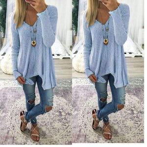 Planet Gates L New Arrival Autumn Ladies Solid Knitted Loose Irregular Sweater Sexy  Long Sleeves V-Neck Pullovers Women Tops