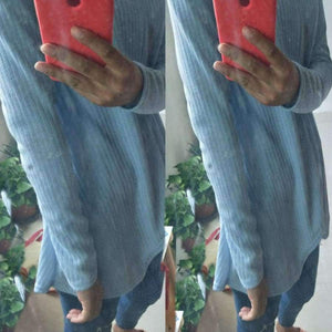 Planet Gates L New Arrival Autumn Ladies Solid Knitted Loose Irregular Sweater Sexy  Long Sleeves V-Neck Pullovers Women Tops