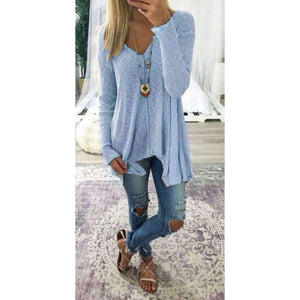 Planet Gates L New Arrival Autumn Ladies Solid Knitted Loose Irregular Sweater Sexy  Long Sleeves V-Neck Pullovers Women Tops