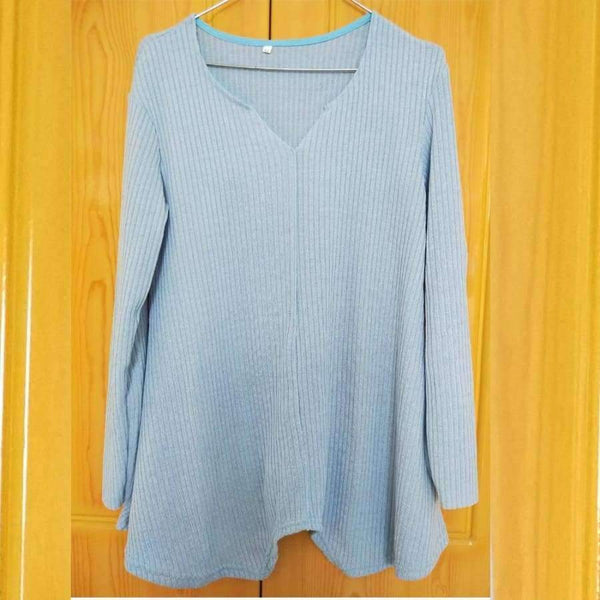 Planet Gates L New Arrival Autumn Ladies Solid Knitted Loose Irregular Sweater Sexy  Long Sleeves V-Neck Pullovers Women Tops
