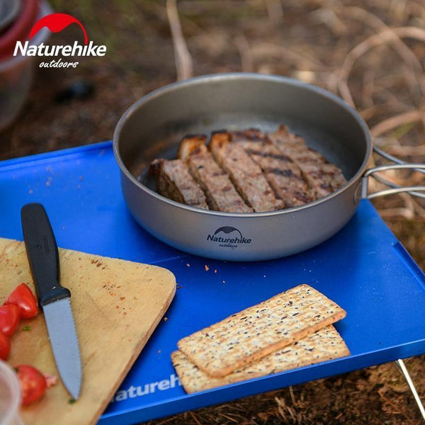 Planet Gates L-NH18T010-A Titanium Frying Pan Bowl Plate with Folding Handle Ultra-light Outdoor Camping Picnic Tableware Kitchenware