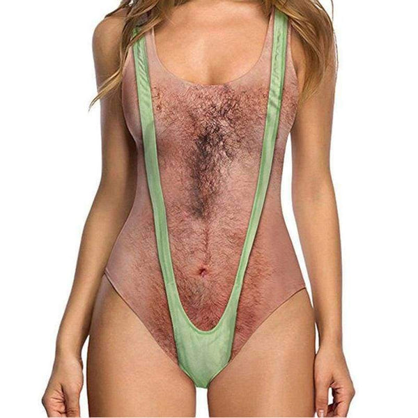 Planet Gates L One Piece Swimsuit Women Sexy Chest Hair Bathing Suit Summer Swimwear Joke Bather Novelty Beach Wear
