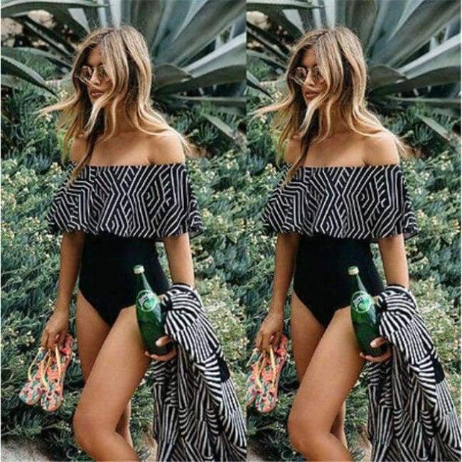 Planet Gates L Swimwear Ruffles Off The Shoulder One-Piece Women's Swimsuits Beachwear Bath Dresses Woman