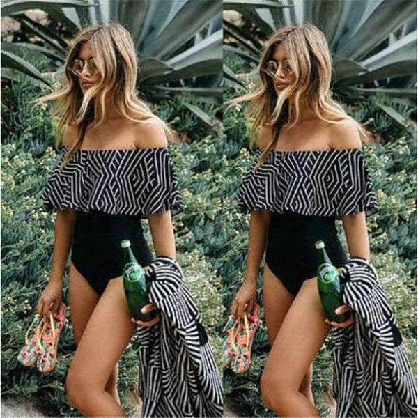 Planet Gates L Swimwear Ruffles Off The Shoulder One-Piece Women's Swimsuits Beachwear Bath Dresses Woman