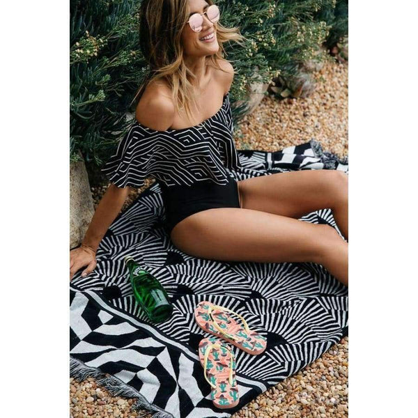 Planet Gates L Swimwear Ruffles Off The Shoulder One-Piece Women's Swimsuits Beachwear Bath Dresses Woman