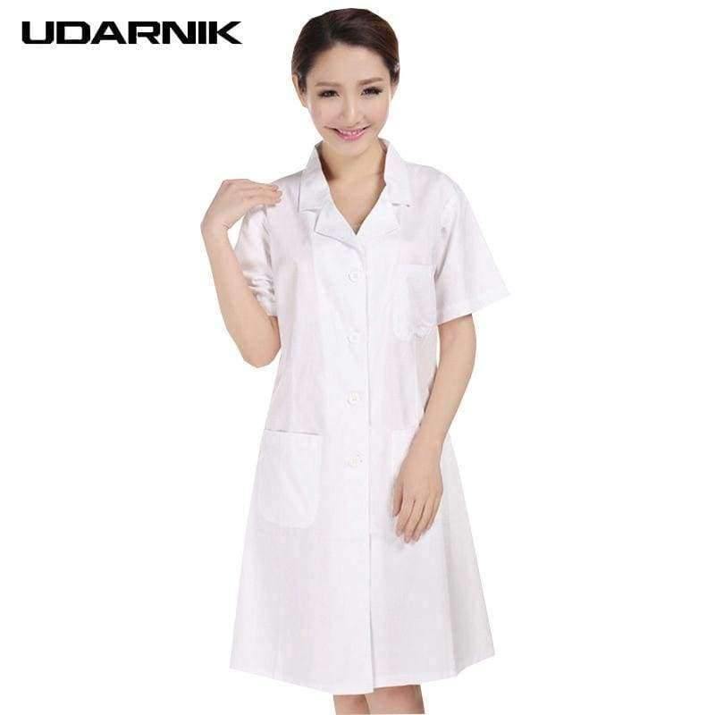 Planet Gates L White Short Sleeve Lab Coat Cotton Doctors Scientist Women Nurse Uniform Dress Costume Medical Clothing 903-227