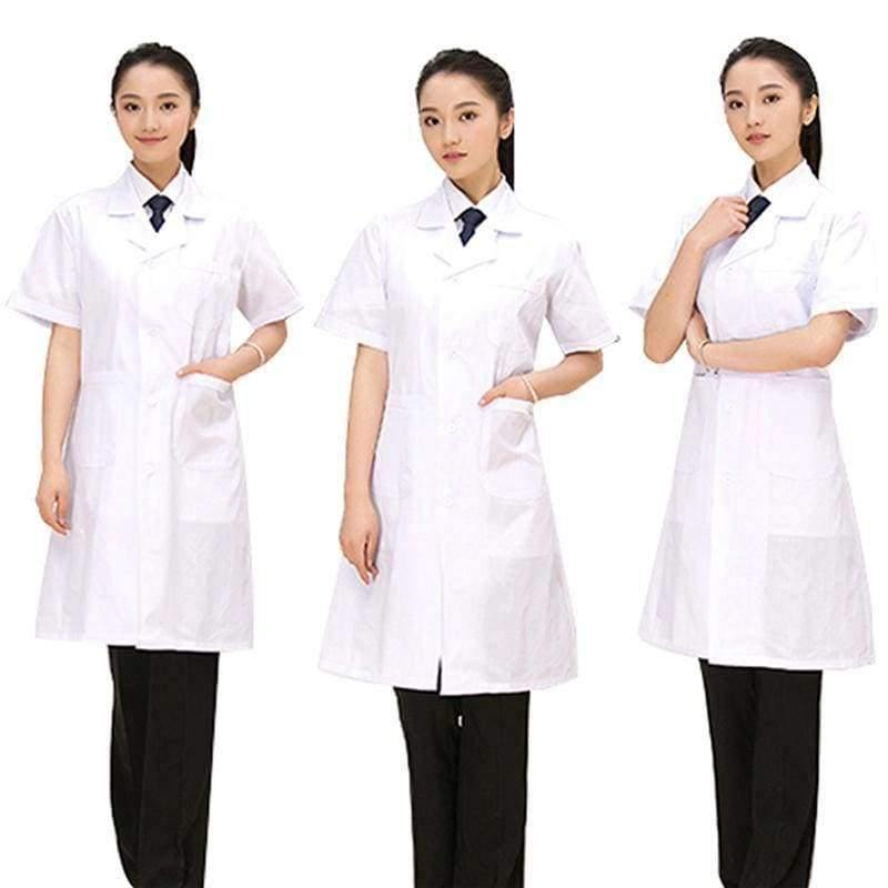 Planet Gates L White Short Sleeve Lab Coat Cotton Doctors Scientist Women Nurse Uniform Dress Costume Medical Clothing 903-227