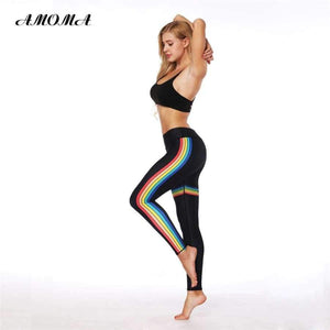 Planet Gates L Women Fitness Leggings Pattern Print High Waist Elastic Slim Legging Pants Rainbow