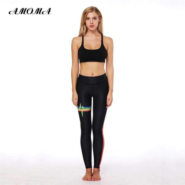 Planet Gates L Women Fitness Leggings Pattern Print High Waist Elastic Slim Legging Pants Rainbow