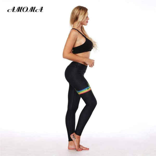 Planet Gates L Women Fitness Leggings Pattern Print High Waist Elastic Slim Legging Pants Rainbow