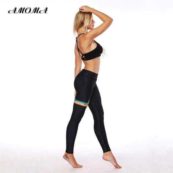 Planet Gates L Women Fitness Leggings Pattern Print High Waist Elastic Slim Legging Pants Rainbow