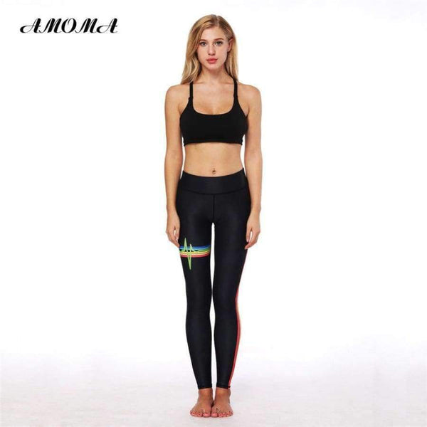 Planet Gates L Women Fitness Leggings Pattern Print High Waist Elastic Slim Legging Pants Rainbow