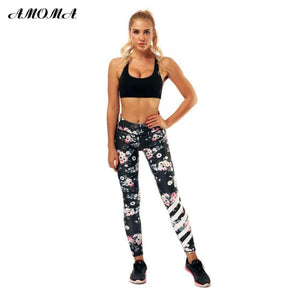 Planet Gates L Women Floral Pattern Print High Waist Elastic Leggings Slim Shape Pants