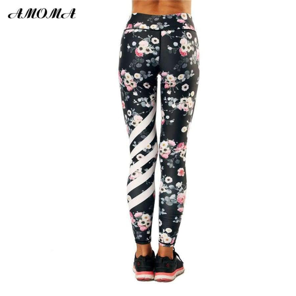 Planet Gates L Women Floral Pattern Print High Waist Elastic Leggings Slim Shape Pants