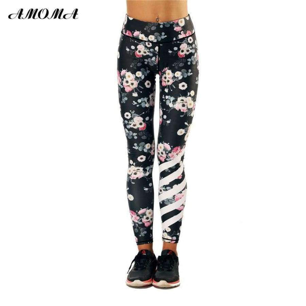 Planet Gates L Women Floral Pattern Print High Waist Elastic Leggings Slim Shape Pants