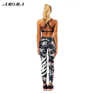 Planet Gates L Women Floral Pattern Print High Waist Elastic Leggings Slim Shape Pants