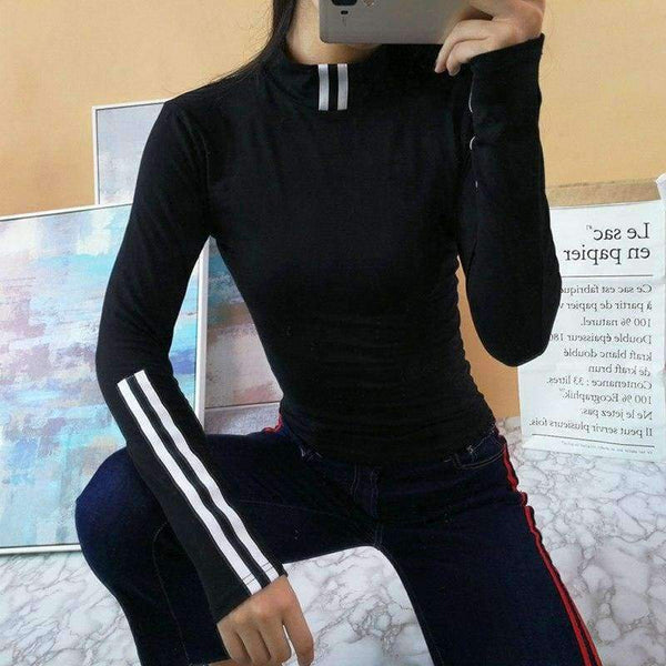 Planet Gates L Women Stripped Compression Tights Long Sleeve t-shirt 2017 Fashion Slim Fitness Body Shaper Tee Shirts Casual Women Tops