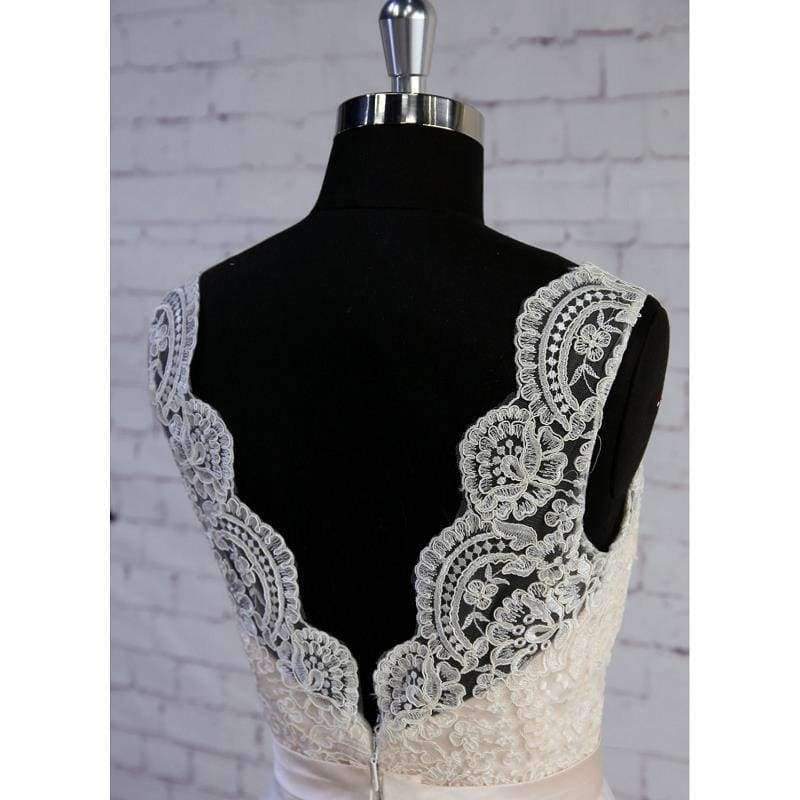 Planet Gates Pink / 6 / Floor Length Lace A-line  Floor-Length  V-Neck Wedding dress  Sweep/Brush Train Sleeveless Real/Original Photos Custom made