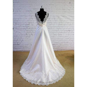 Planet Gates Lace A-line  Floor-Length  V-Neck Wedding dress  Sweep/Brush Train Sleeveless Real/Original Photos Custom made