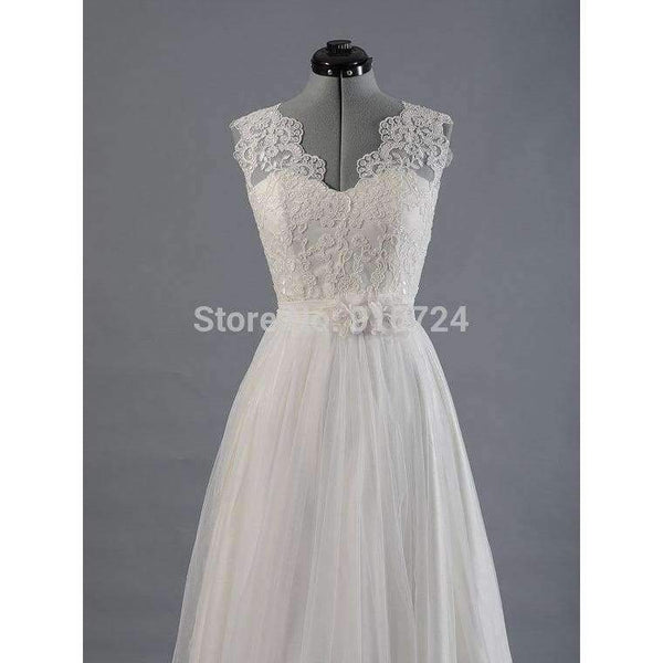 Planet Gates Lace  Tullle V-Neck Wedding dress Sweep/Brush Train Floor-Length  Cap Sleeves  Bridal Gown Custom made