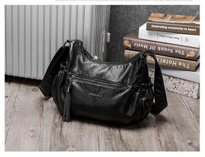 Planet Gates Ladies casual Hobos Women Messenger Bags Crossbody Soft washed PU Leather Shoulder Bag Tassel  Fashion Female Handbag