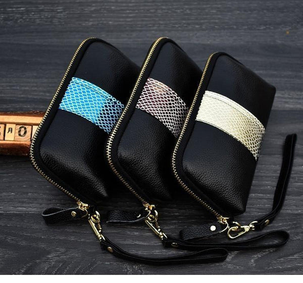 Planet Gates Ladies genuine leather clutch purses panelled Long Women Wallet Zipper wrist bag female Coin Purse Mobile phone bag bolsa
