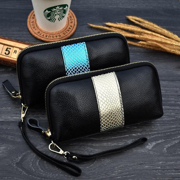Planet Gates Ladies genuine leather clutch purses panelled Long Women Wallet Zipper wrist bag female Coin Purse Mobile phone bag bolsa