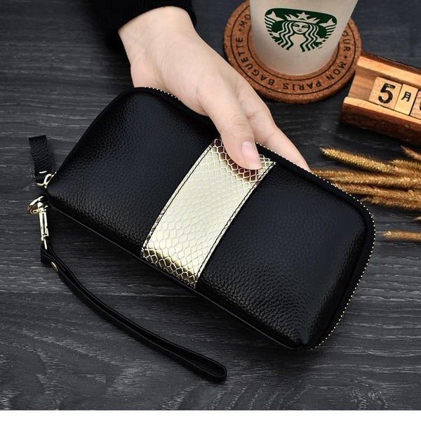 Planet Gates Ladies genuine leather clutch purses panelled Long Women Wallet Zipper wrist bag female Coin Purse Mobile phone bag bolsa