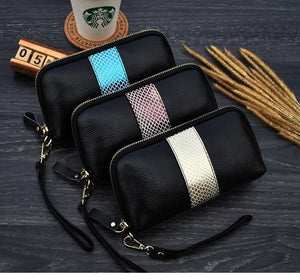 Planet Gates Ladies genuine leather clutch purses panelled Long Women Wallet Zipper wrist bag female Coin Purse Mobile phone bag bolsa