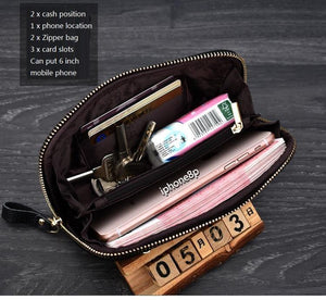 Planet Gates Ladies genuine leather clutch purses panelled Long Women Wallet Zipper wrist bag female Coin Purse Mobile phone bag bolsa