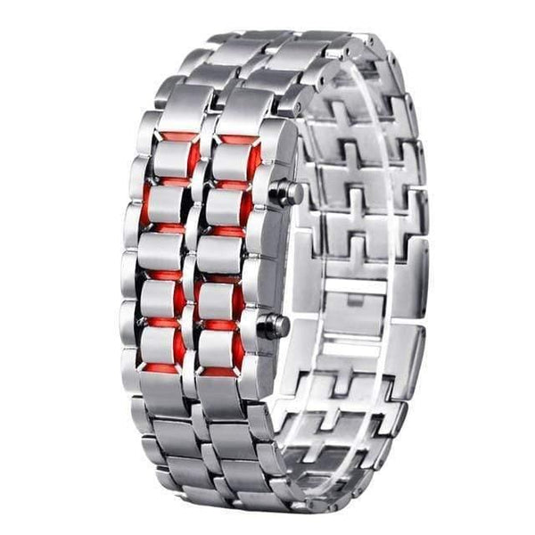 Planet Gates Ladies Silver red Sports watches waterproof electronic second generation binary LED digital men's watch alloy wrist strap watch