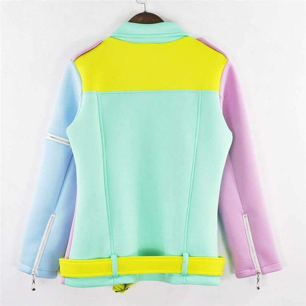 Planet Gates Ladies Spell Color Basic Street Jacket Color Block Coats long sleeve sashes Outwear coat epaulet zippers