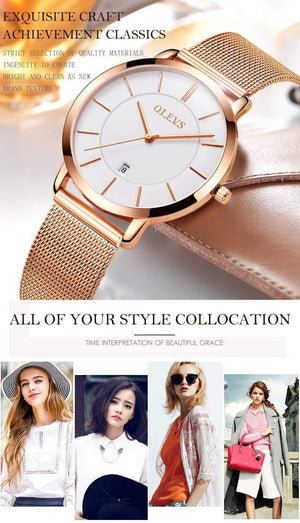 Planet Gates Ladies Watch Brand Luxury Women Watches Waterproof Rose Gold Stainless Steel Quartz Calendar Wrist Watch montre femme