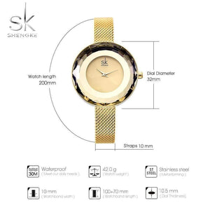 Planet Gates Ladies Watch Prism Fac Gold Steel Mesh Quartz Women Watches Top Brand Clock Relogio Feminino