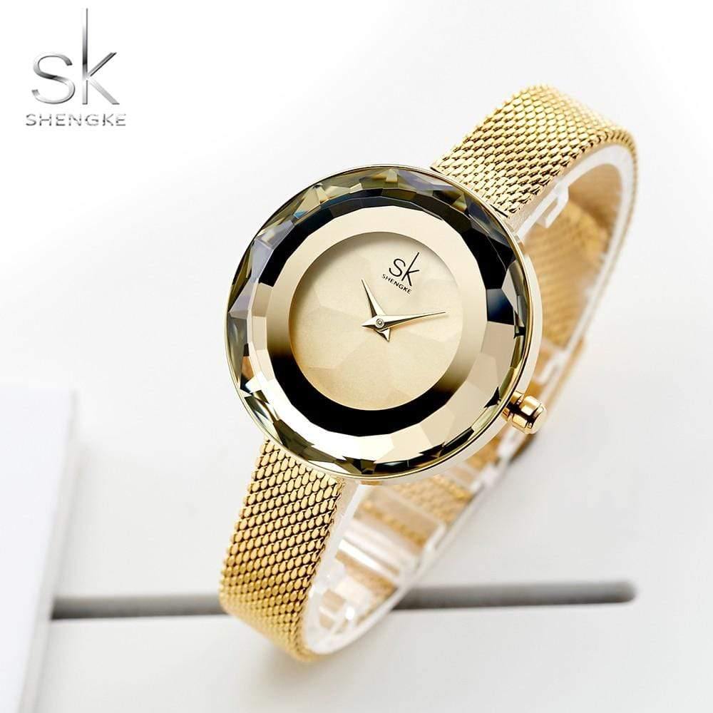 Planet Gates Ladies Watch Prism Fac Gold Steel Mesh Quartz Women Watches Top Brand Clock Relogio Feminino