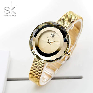 Planet Gates Ladies Watch Prism Fac Gold Steel Mesh Quartz Women Watches Top Brand Clock Relogio Feminino