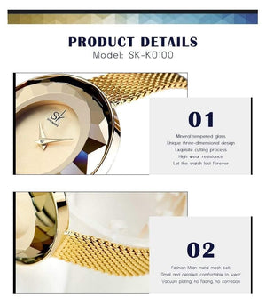 Planet Gates Ladies Watch Prism Fac Gold Steel Mesh Quartz Women Watches Top Brand Clock Relogio Feminino