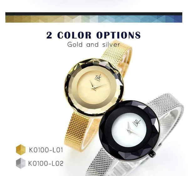 Planet Gates Ladies Watch Prism Fac Gold Steel Mesh Quartz Women Watches Top Brand Clock Relogio Feminino