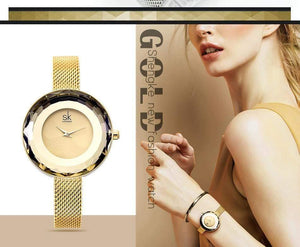 Planet Gates Ladies Watch Prism Fac Gold Steel Mesh Quartz Women Watches Top Brand Clock Relogio Feminino
