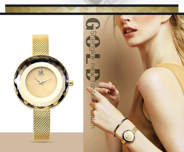 Planet Gates Ladies Watch Prism Fac Gold Steel Mesh Quartz Women Watches Top Brand Clock Relogio Feminino