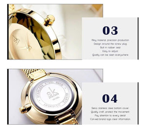 Planet Gates Ladies Watch Prism Fac Gold Steel Mesh Quartz Women Watches Top Brand Clock Relogio Feminino
