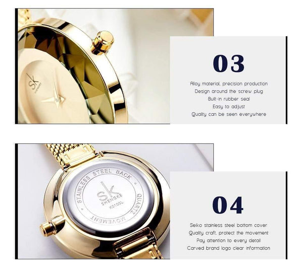 Planet Gates Ladies Watch Prism Fac Gold Steel Mesh Quartz Women Watches Top Brand Clock Relogio Feminino