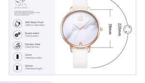 Planet Gates Ladies Watches Leather Female Quartz Watch Women Thin Casual Strap Watch Reloj Mujer Marble Dial SK