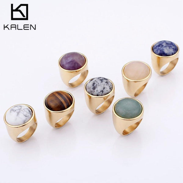Planet Gates Lady Fashion Big Marble Color Stone Rings Women Size 6-9 Antique Silver & Gold Wedding Rings Party Jewelry