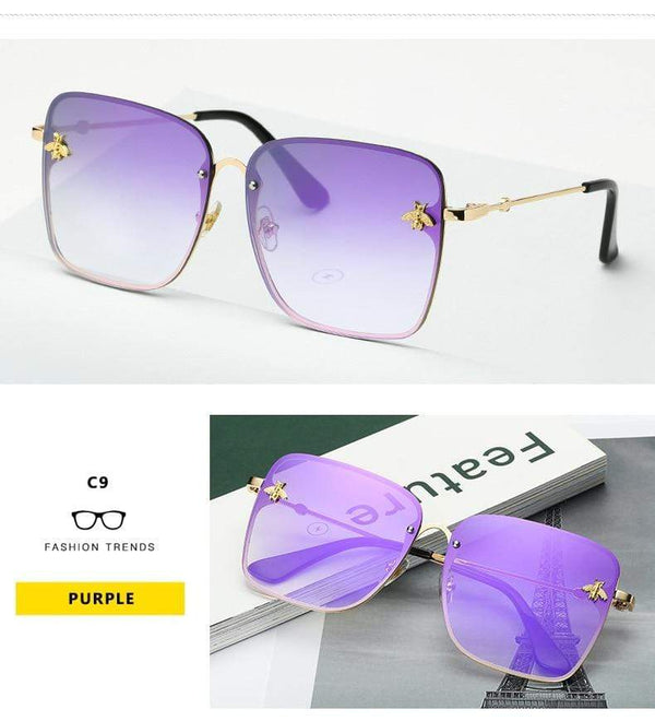 Planet Gates Lady Oversize Rimless Square Bee Sunglasses Women Men Small Bee Glasses Gradient Sun Glasses Female UV400