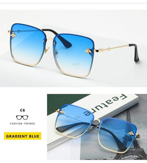 Planet Gates Lady Oversize Rimless Square Bee Sunglasses Women Men Small Bee Glasses Gradient Sun Glasses Female UV400