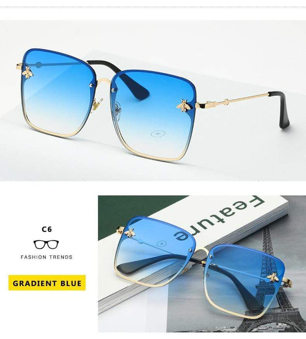 Planet Gates Lady Oversize Rimless Square Bee Sunglasses Women Men Small Bee Glasses Gradient Sun Glasses Female UV400