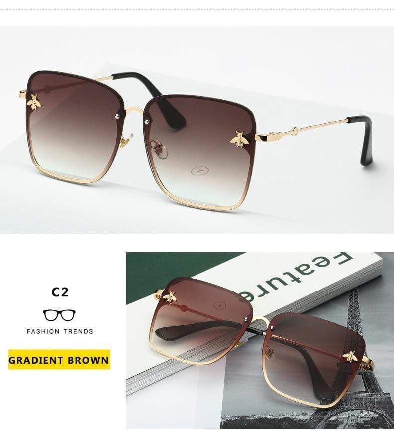 Planet Gates Lady Oversize Rimless Square Bee Sunglasses Women Men Small Bee Glasses Gradient Sun Glasses Female UV400