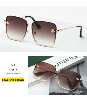 Planet Gates Lady Oversize Rimless Square Bee Sunglasses Women Men Small Bee Glasses Gradient Sun Glasses Female UV400